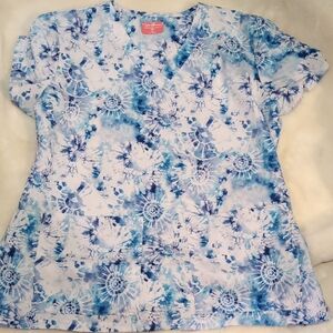 Blue Tie-Dye Women's Scrub Top